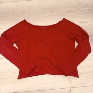 Women's Red Long Sleeve Boatneck Top